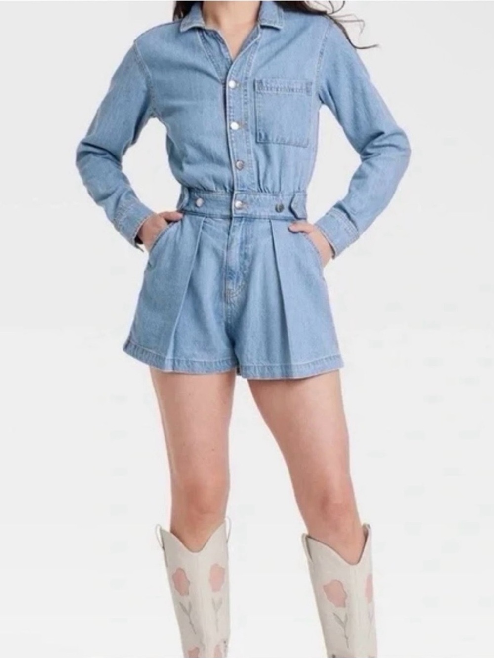 Universal Thread Light Blue Denim Romper